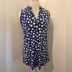 SJs Sleeveless Pullover‎ Blouse Top Blue with White Polkadots. Size Large